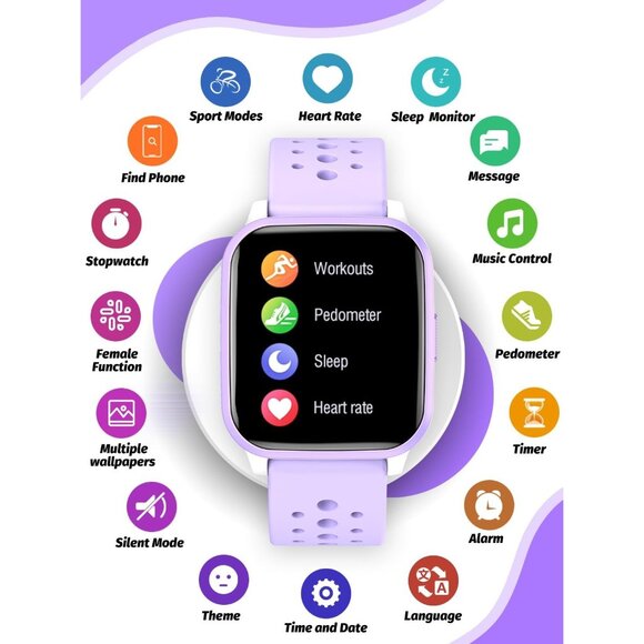 🆕 Kids Smart Watch Purple Multiple Sports Modes Pedometer Stylish Cute Design - Picture 2 of 7